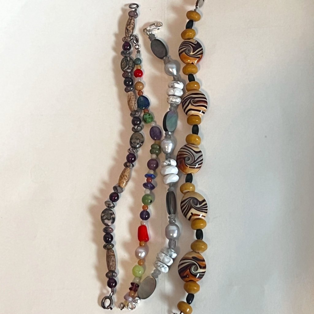 Artisan Lot (4) 925 Clasp Glass, Abalone, Stone Beaded Bracelets